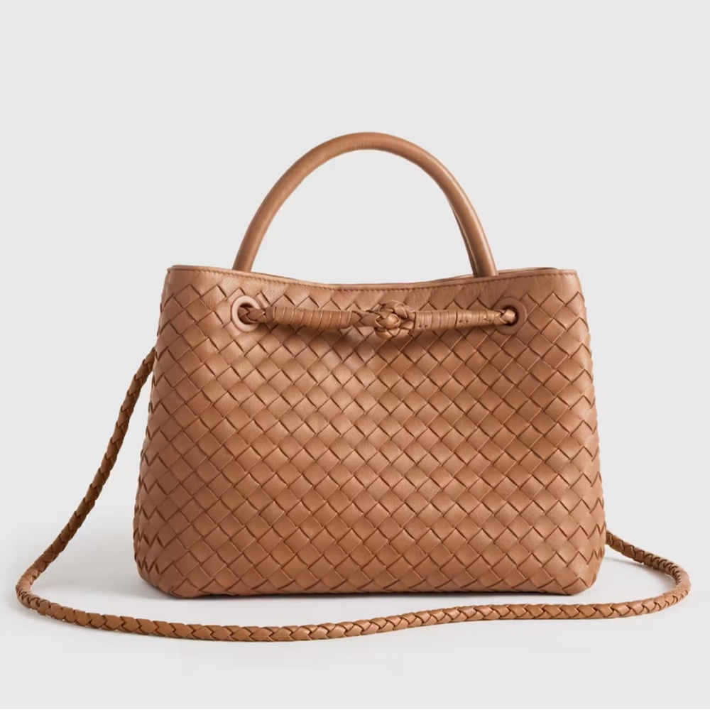 Quince Brown Leather Woven Satchel